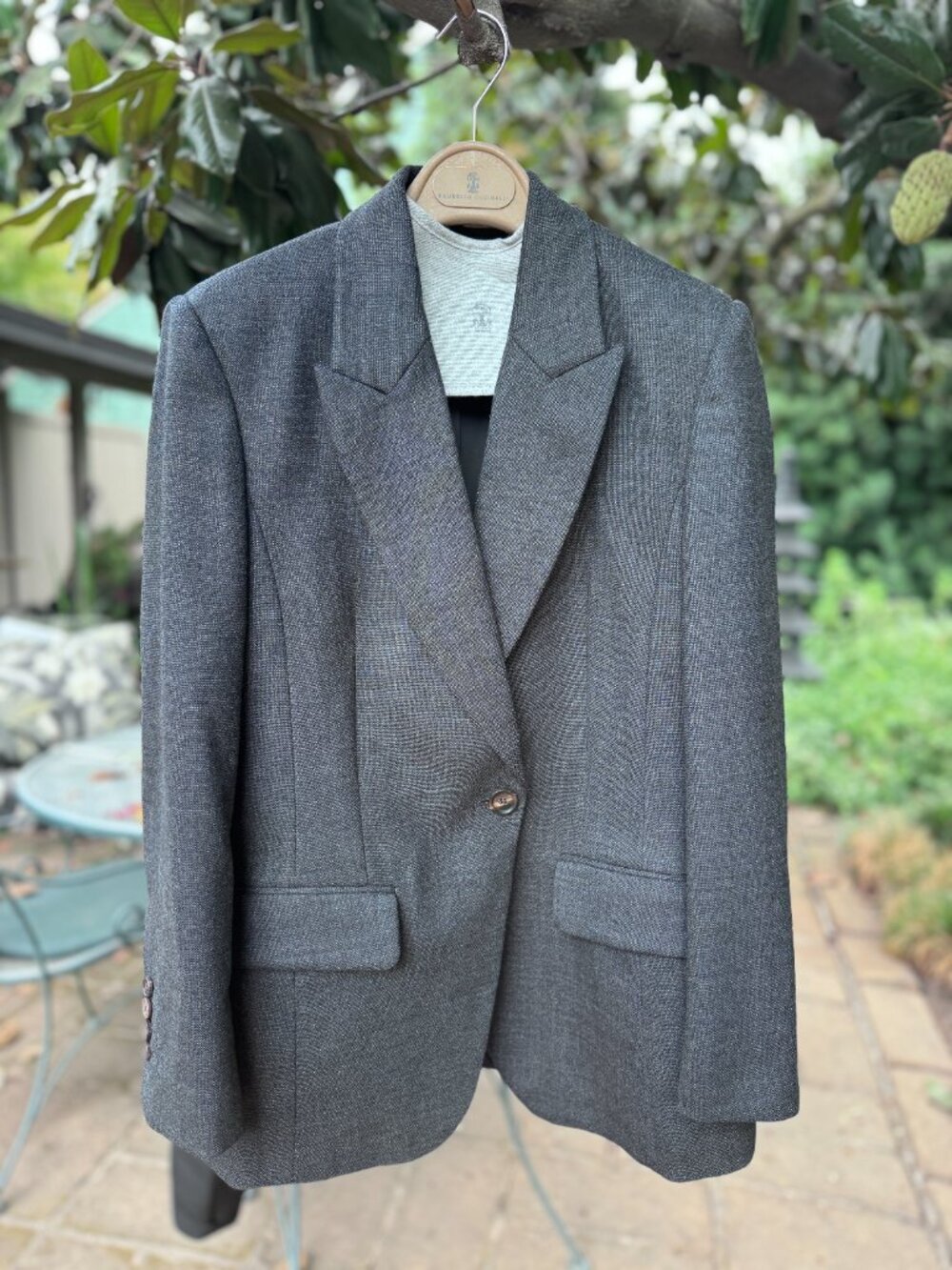Brunello Cucinelli Single-Breasted Charcoal Grey Tailored Virgin Wool Blazer IT